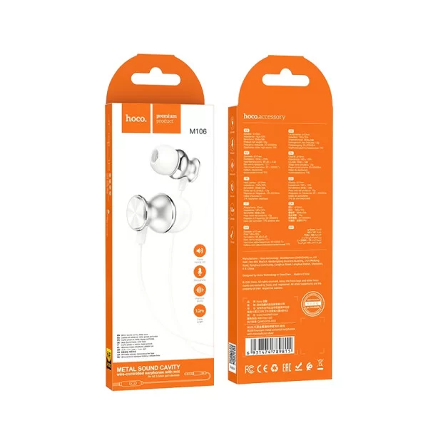 Наушники Hoco M106 Fountain metal (1.2 м) [Silver]